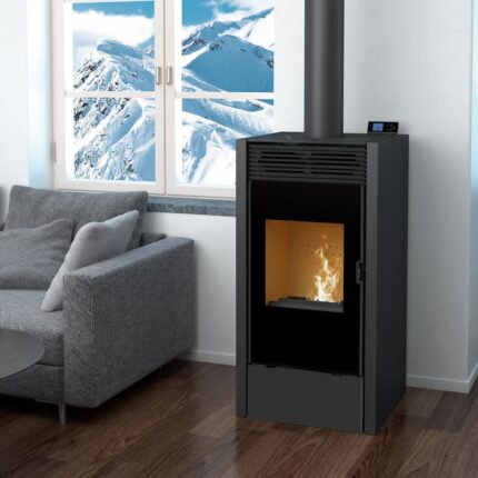 Poêle mixte bois et granulés Bronpi BiWood noir vitre sérigraphiée 11.2 Kw
