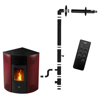 Poêle à granulés d'angle étanche Sannover Iseos 12.2 kW Bordeaux + Kit d'installation