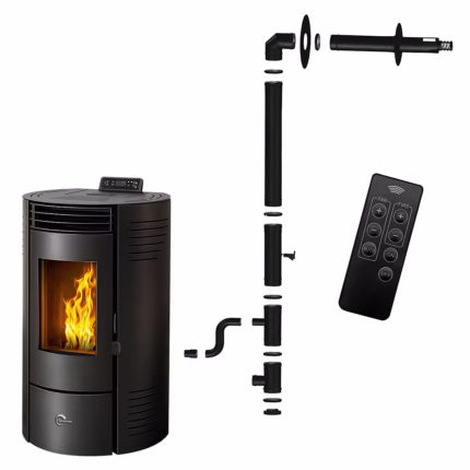 Poêle à granulés étanche Sannover Azora 11.6 kW Noir + Kit d'installation