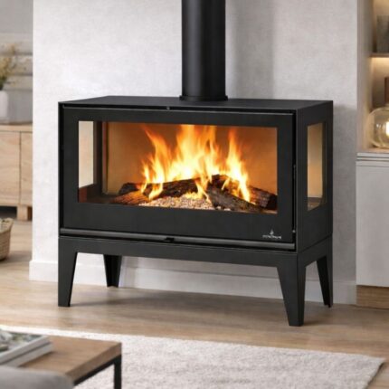Poêle à bois 3 faces ventilé avec pieds BRONPI Bimba 90 3C 13 kW