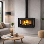 Poêle à bois 3 vitres ventilé suspendu BRONPI Bimba 70 3C 10 kW