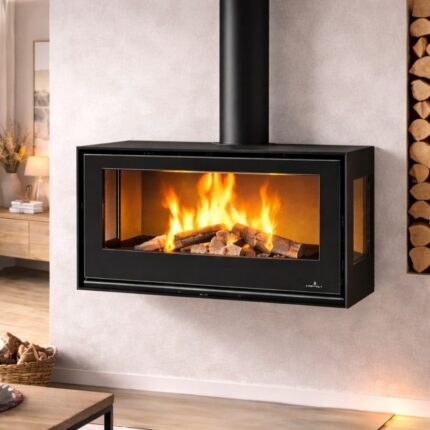 Poêle à bois 3 faces ventilé suspendu BRONPI Bimba 90 3C 13 kW