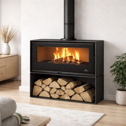 Poêle à bois ventilé avec range bûches BRONPI Bimba 90 15 kW